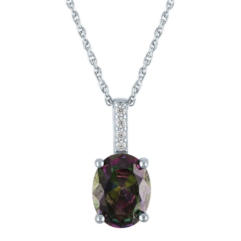 Brilliance Simulated Mystic Topaz And Cz Sterling Silver Fashion Pendant 18 32$
